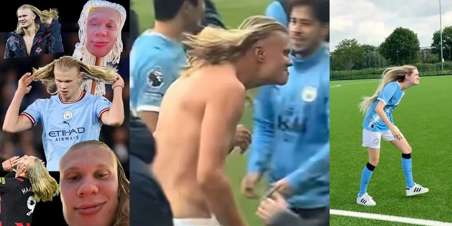 Cómo cuidar el cabello rubio largo: la melena nórdica de moda tras el Mundial Collage del futbolista Erling Haaland con melena rubia larga y una jugadora infantil, la moda del cabello rubio largo