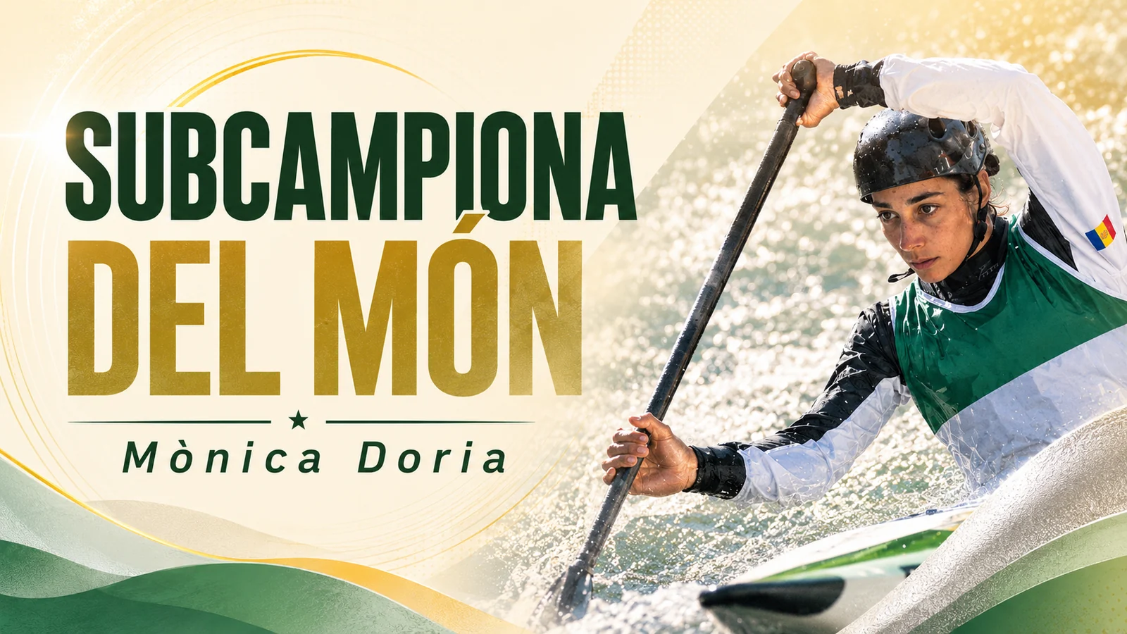 Mònica Dòria rema en aigües braves amb el pitral d'Andorra, subcampiona del món de C1 en piragüisme